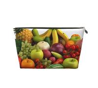 Leather Travel Makeup Bag with Variety Fresh Vegetables Fruits Prints - Gold Zipper Waterproof Cosmetic Bags Toiletry Bag for Daily Use & Travel