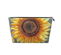 Leather Travel Makeup Bag with You are My Sunshine Sunflower Prints - Gold Zipper Waterproof Cosmetic Bags Toiletry Bag for Daily Use & Travel