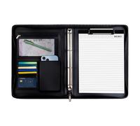 Leather | Travel Tablet Organizer Bag - Efficient Storage Business Folio Organizer with A4 Notepad, Resume Folder, A4 Document Binder, Black, Consulte la descripción