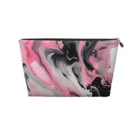 Leather Travel Toiletry Pink Abstract Ink Marble Gray Artistic Print Bag,Unisex Zippered Cosmetic Pouch,Personal Care Essentials
