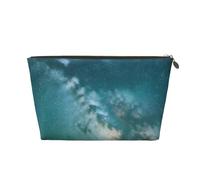 Leather Travel Toiletry Starry Night Sky Deep Outer Space Print Bag,Unisex Zippered Cosmetic Pouch,Personal Care Essentials