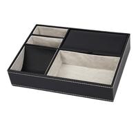 Leather tray 5-Compartment Leather Valet Box | Faux leather organizer tray for phone, keys, wallet, glasses, nightstand