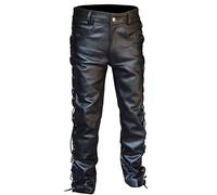 Leather Trousers Men's Long Motorcycle Steampunk Trousers Men's Black Biker Jeans Buffalo Leather Side Laced Cargo Trousers in Nubuck Leather Faux Leather Trousers Punk Sports Trousers Lightweight