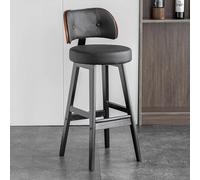 Leather Upholstered Barstools with Bent Wood Backrest, Solid Wood Legs, Mid Century Modern Design for Kitchen Counter