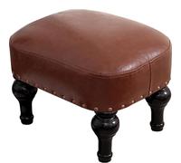Leather Upholstered Small Footstool Wooden Foot Rest Stool for Living Room Brown Color Sofa Stool for Foot Rest Comfortable and Stylish