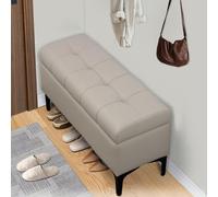 Leather Upholstered Storage Bench Entryway Ottoman with Cushion Versatile Small Furniture for Bedroom & Living Room Stylish & Functional Home Decor