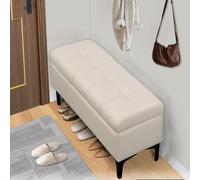 Leather Upholstered Storage Bench Entryway Ottoman with Cushion Versatile Small Furniture for Bedroom & Living Room Stylish and Functional Storage Solution