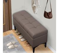 Leather Upholstered Storage Bench with Cushion, Versatile Entryway Ottoman for Shoe Storage in Bedroom & Living Room
