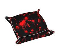 Leather Valet Tray, Desktop Storage Organizer for Men, Women (Halloween Classic Horror Blood Splatter Black Red)