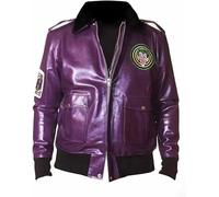 Leather Verse Men's Purple Jokers Cosplay Faux Fur Collar Jacket villain Halloween Costume 2XS - 4XL
