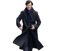 Leather Verse Mens Sherlock Holmes Benedict Cumberbatch Black Wool & Cotton Trench Coat Costume 2XS-4XL