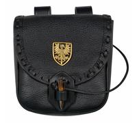 Leather Viking Coin Pouch - Black Leather and Brass 8" x 7"