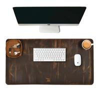 Leather Village -32X16 Real Leather Desk Mat for Desktop & Laptop, with Leather Tray & Tea Coaster, 3mm Thick Desk Cover-Protector-Blotter- Brown Color
