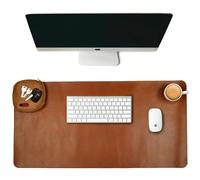 Leather Village -32X16 Real Leather Desk Mat for Desktop & Laptop, with Leather Tray & Tea Coaster, 3mm Thick Desk Cover-Protector-Blotter- Tan Color
