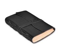 LEATHER VILLAGE Carbon Fiber Leather Bound Journal - 7'' x 5'', 220 Pages - Vintage Blank Paper Diary for Writing, Drawing, Sketchbook, and Travel Notebook - Ideal for Women and Men- Black