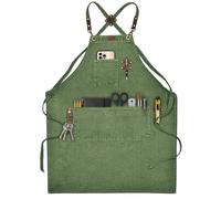 LEATHER VILLAGE Chef Aprons for Men & Women with Large Pockets, Cotton Canvas Cross Back Heavy Duty Adjustable Work Apron- Size M to XXL (Green)