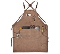 LEATHER VILLAGE Chef Aprons for Men & Women with Large Pockets, Cotton Canvas Cross Back Heavy Duty Adjustable Work Apron- Size M to XXL (Brown)