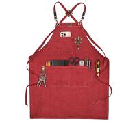 LEATHER VILLAGE Chef Aprons for Men & Women with Large Pockets, Cotton Canvas Cross Back Heavy Duty Adjustable Work Apron- Size M to XXL (Red)