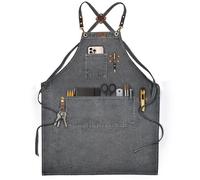 LEATHER VILLAGE Chef Aprons for Men & Women with Large Pockets, Cotton Canvas Cross Back Heavy Duty Adjustable Work Apron- Size M to XXL (Grey)
