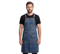 LEATHER VILLAGE Chef Aprons for Men & Women with Large Pockets, Denim Cross Back Heavy Duty Adjustable Work Apron- Size M to XXL (Dark Blue)
