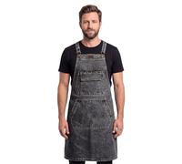LEATHER VILLAGE Chef Aprons for Men & Women with Large Pockets, Denim Cross Back Heavy Duty Adjustable Work Apron- Size M to XXL (Black)