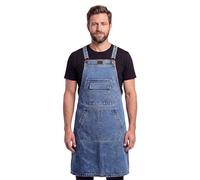 LEATHER VILLAGE Chef Aprons for Men & Women with Large Pockets, Denim Cross Back Heavy Duty Adjustable Work Apron- Size M to XXL (Light Blue)