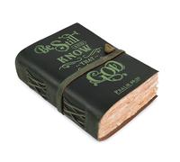 LEATHER VILLAGE Devotional Notebook Be Still Verse, Forest Green 13x8 | Genuine buff leather, 200 blank deckle edge pages, embossed verse face; leather prayer journal for teaching notes