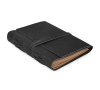 LEATHER VILLAGE Genuine Leather Bound Journal Writing Notebook for Men Women - Daily Writing Notepad Lined Paper 300 Kraft Pages, Handmade, Black, 6 X 4 in (A6)