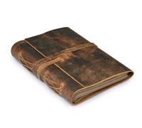 LEATHER VILLAGE Genuine Leather Bound Journal Writing Notebook for Men Women - Daily Writing Notepad Lined Paper 300 Kraft Pages, Handmade, Rustic Brown, 6 X 4 in (A6)