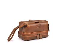 LEATHER VILLAGE Genuine Leather Dopp Kit - Large Travel Toiletry Bag with Waterproof Lining, Dual-Zip Design for Men & Women, Organizer for Shaving, Makeup & Essentials - Tan