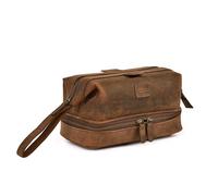 LEATHER VILLAGE Genuine Leather Dopp Kit - Large Travel Toiletry Bag with Waterproof Lining, Dual-Zip Design for Men & Women, Organizer for Shaving, Makeup & Essentials - Brown