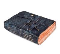 LEATHER VILLAGE Genuine Leather Handmade Journal for Men & Women- Key Closure- Book of Shadow- Handwork Embossed Vintage Deckle Edge Paper - 7x5 Inches- Turquoise