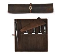 LEATHER VILLAGE Genuine Leather Knife Roll Bag - Professional Chef Carrying Case, Durable Sheath Holder, Cooks & Culinary Tools Organizer, Portable Travel Storage with 4 Slots & Zipper - Rustic Brown