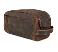LEATHER VILLAGE Genuine Leather Toiletry Travel Kit with Waterproof Lining - Brown | King-Size Handcrafted Vintage Dopp Kit Bag, Shaving & Bathroom Organizer, Gift for Men & Women