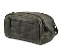 LEATHER VILLAGE Genuine Leather Toiletry Travel Pouch with Waterproof Lining - Olive | King-Size Handcrafted Vintage Dopp Kit Bag, Shaving & Bathroom Organizer, Gift for Men & Women