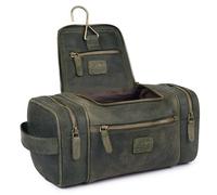LEATHER VILLAGE Genuine Leather Travel Dopp Kit for Men & Women - Large Capacity Hanging Toiletry Bag with Water-Resistant Lining - Ideal for Travel, Grooming & Gym - Olive