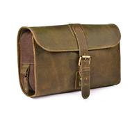 LEATHER VILLAGE Hanging Leather Toiletry Bag for Men - Handcrafted Vintage Premium Travel Dopp Kit with Waterproof Lining, Shaving Organizer and Shower Bathroom Essentials Case - Mud