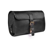 LEATHER VILLAGE Hanging Toiletry Bag for Men & Women, Handcrafted Vintage Cosmetic & Shaving Organizer Travel Dopp Kit- Black