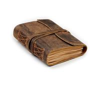 LEATHER VILLAGE Leather Bound Notebook Edge Cut, Distressed Brown 8x6 | Genuine buff leather, 220 blank cut edge pages, wrap strap closure; leather journal for gifting to writers