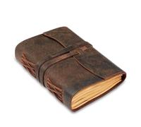 LEATHER VILLAGE Leather Bound Notebook Edge Cut, Rustic Brown A4 | Genuine buff leather, 220 blank cut edge pages, wrap strap closure; gifts for writers for graduation gifting