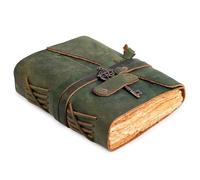 LEATHER VILLAGE Leather Bound Vintage Journal for Women & Men - 10"X7", Green, 200 Pages of Antique Deckle Edges Watercolor Paper-Book of Shadows|SpellBook|Sketchbook - Handmade