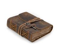 LEATHER VILLAGE Leather Journal - 200 Handmade Vintage Deckle Edge Paper - Leather Bound Journal For Women Men - Vintage Key Closure - Book of Shadows - Cappuccino Brown - 10X7 inches