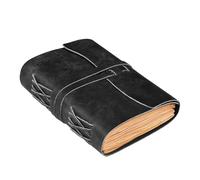 LEATHER VILLAGE Leather Journal Notebook Edge Cut, Black A4 | Genuine buff leather, 220 blank cut edge pages, wrap strap closure; leather journals for full page writing