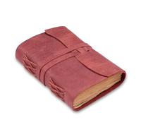 LEATHER VILLAGE Leather Journal Notebook Edge Cut, Fuchsia 7x5 | Genuine buff leather, 220 blank cut edge pages, wrap strap closure; leather journals for daily reflection