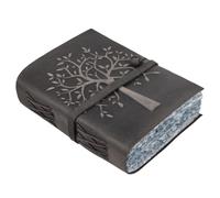 LEATHER VILLAGE Leather Notebook For Men Tree of Life, Black 6x4 | Genuine buff leather, 200 blank deckle edge pages, embossed tree face; leather Journal cover for field notes on hikes