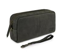 LEATHER VILLAGE Leather Toiletry Travel Bag with Waterproof Lining, Mini Vintage Dopp Kit, Shaving & Cosmetic Organizer for Men & Women - Olive