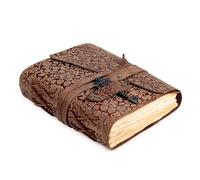LEATHER VILLAGE Nature Notebook Leather Tree Deckle, Forest Green 13x8 | Genuine buff leather, 200 blank deckle edge pages, wrap strap closure; genuine leather journal for full page nature studies