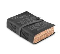 LEATHER VILLAGE Notebooking Bible Joy Verse, Black 7x5 | Genuine buff leather, 200 blank deckle edge pages, embossed verse face; leather christian journal for prayer lists