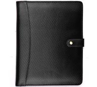 LEATHER VILLAGE Portfolio Professional Organizer - Carbon Fiber Leather Padfolio Resume Folder for A4 Letter Pad with Pen Holder, Business Card Slots & Writing Pad- Ideal for Men & Women- Black Orange