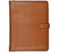 LEATHER VILLAGE Portfolio Professional Organizer - Carbon Fiber Leather Padfolio Resume Folder for A4 Letter Pad with Pen Holder, Business Card Slots & Writing Pad - Ideal for Men & Women - Tan